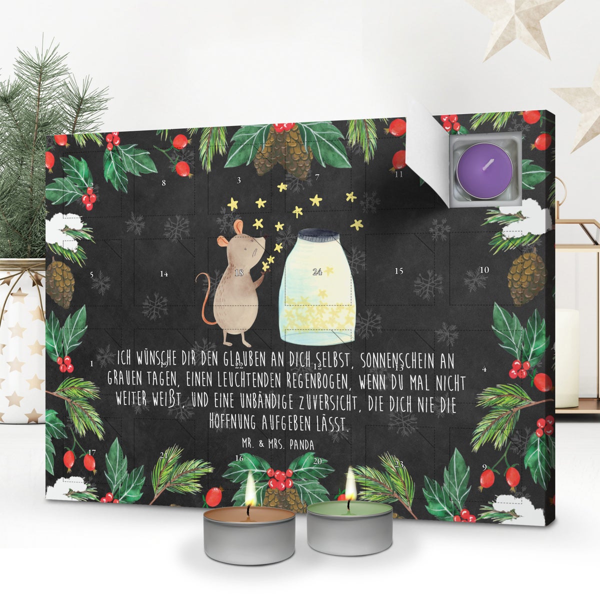 Mr. & Mrs. Panda Geurkaars Adventskalender Muis Sterren - Zwart