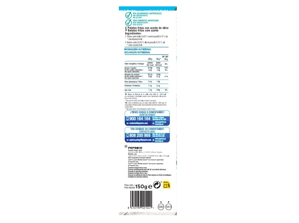 BATATAS FRITAS LAY'S LISAS MEDITERRÂNEAS 150G