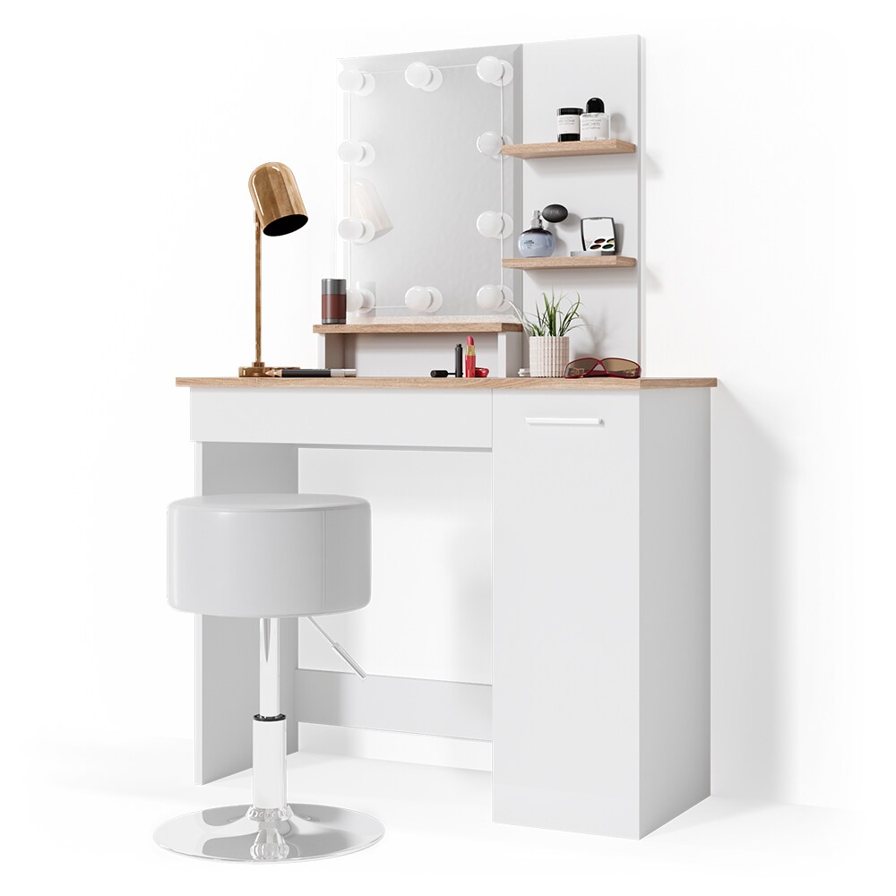 VICCO LED Schminktisch JULIA Frisiertisch Kommode Spiegel Weiß Eiche Hocker