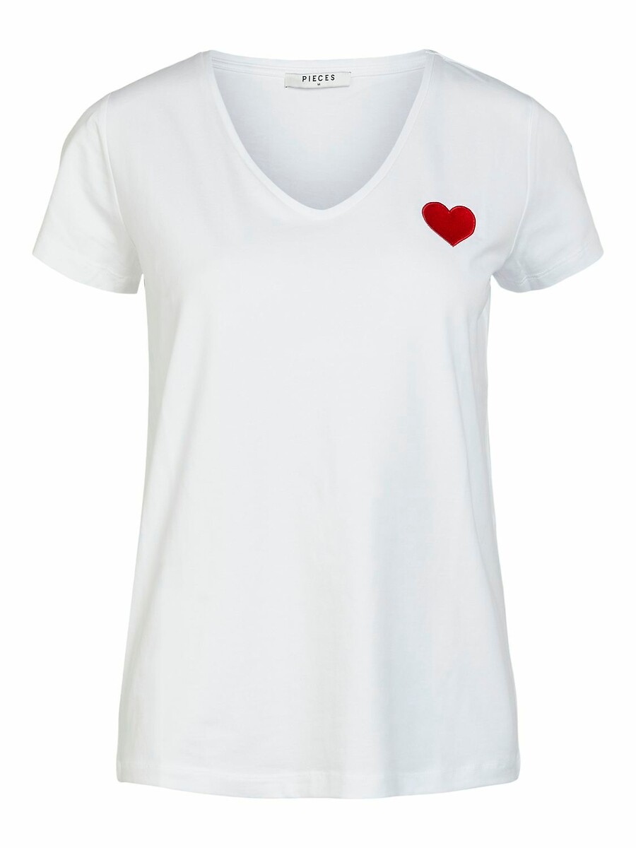 PEÇAS<br>Camiseta com decote em V e bordado de coração