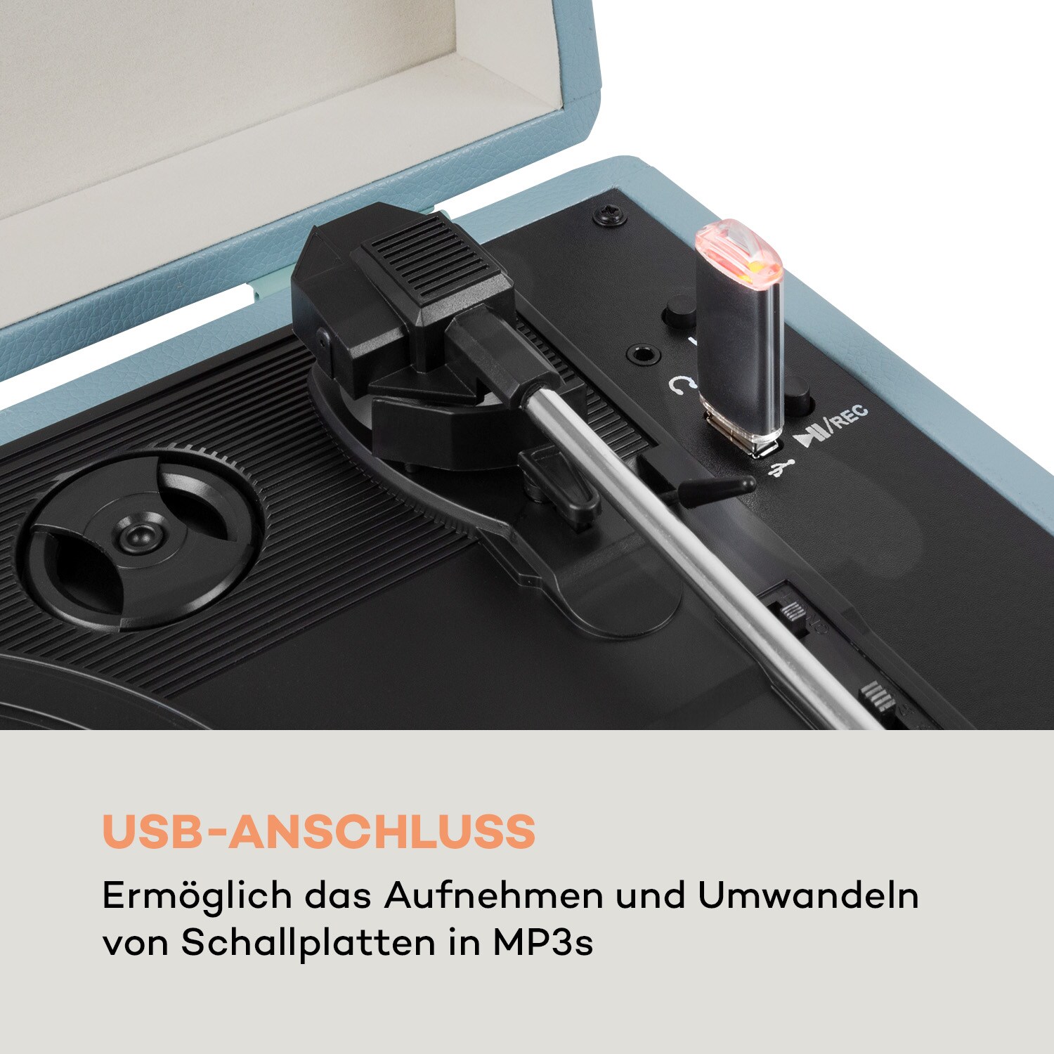 Peggy Sue BT Plattenspieler Stereolautsprecher USB BT tragbar Blau