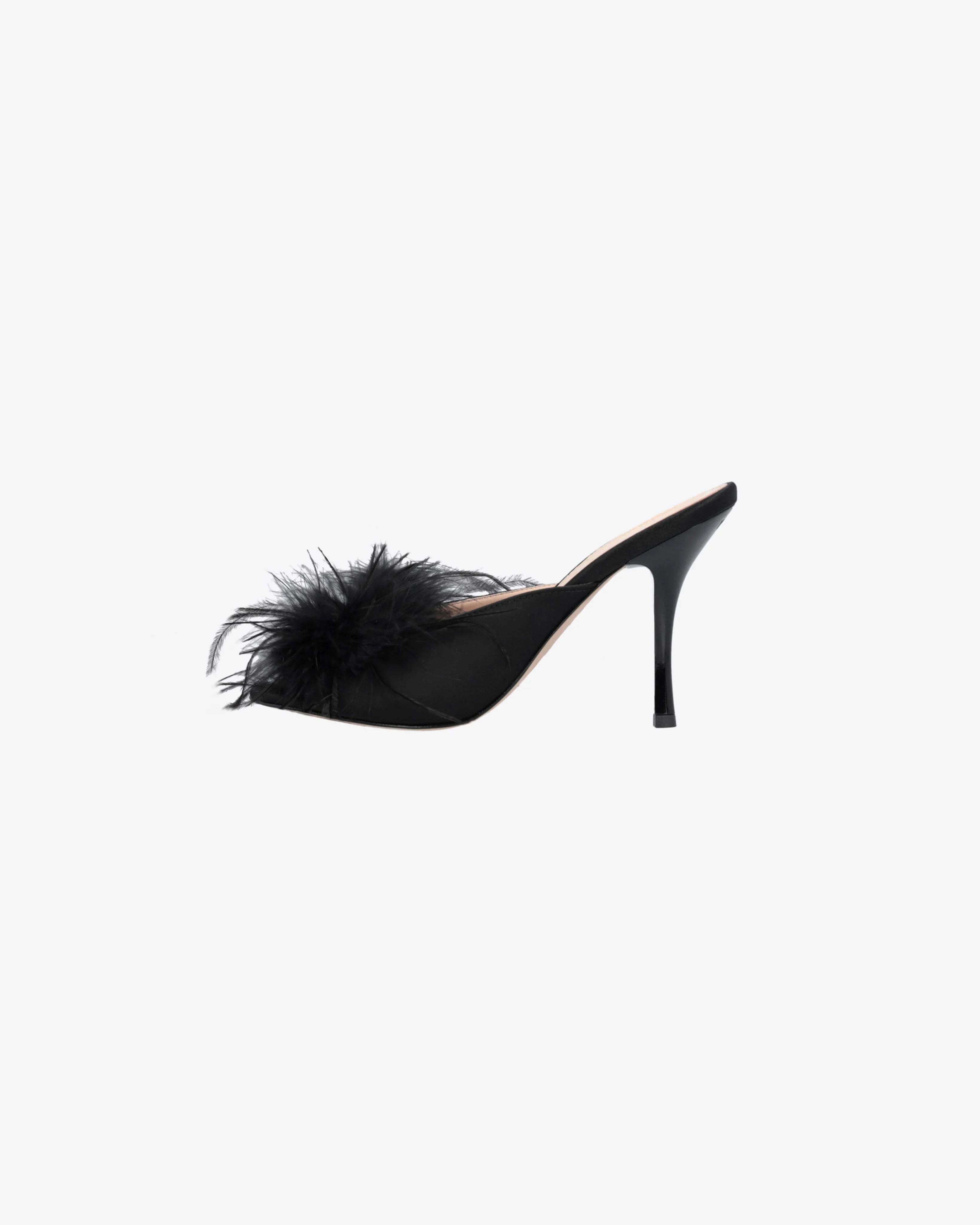 Mules à plumes | Noir