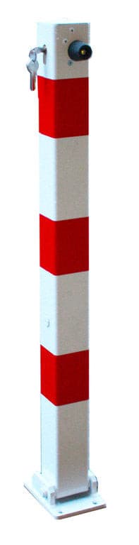 UV-beschermde stalen paal 70x70mm wit-rood opvouwbaar cilinderslot + deuvel / verschillend sluitend