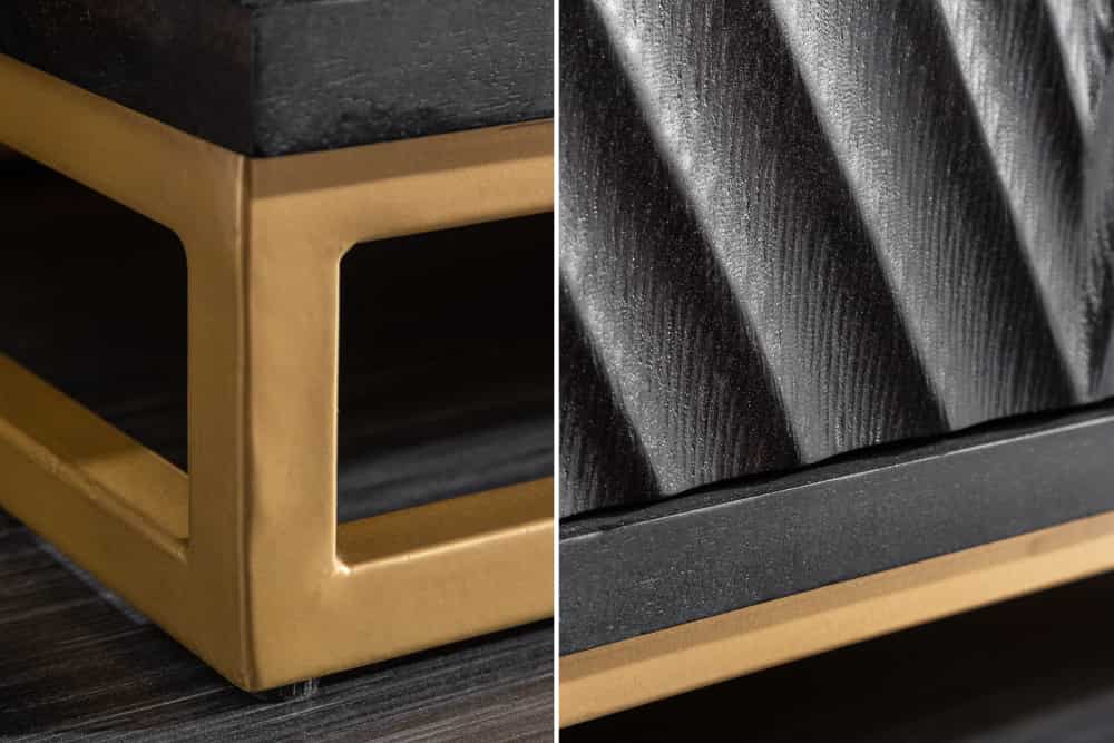 Massiver Barschrank SCORPION 141cm schwarz Mangoholz mit 3D Schnitzereien