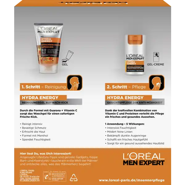 Set Hydra Energy - Erfrischendes Waschgel + Feuchtigkeitspflege