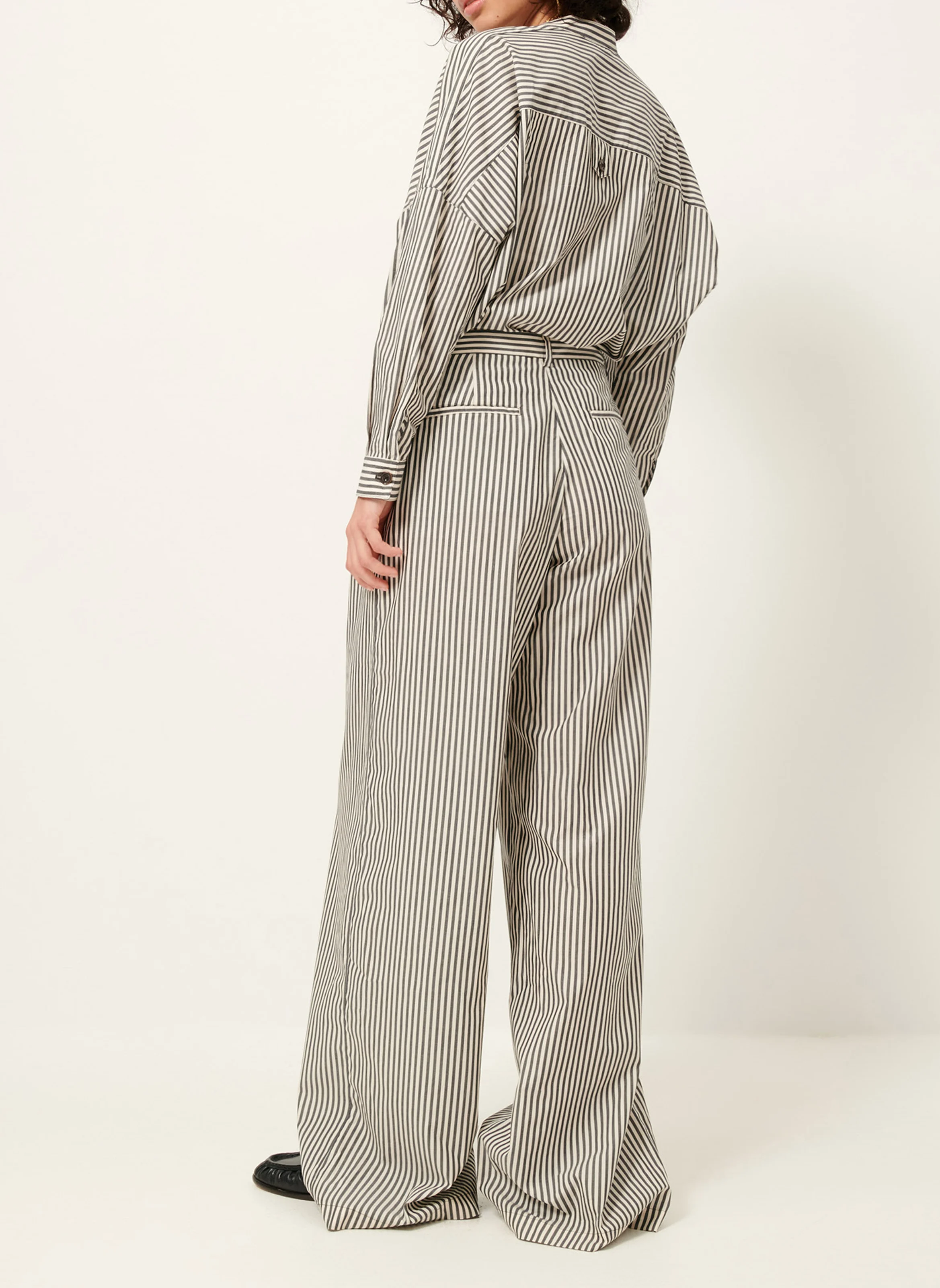 PROVENCIA - Pantalon large rayé en coton | Noir