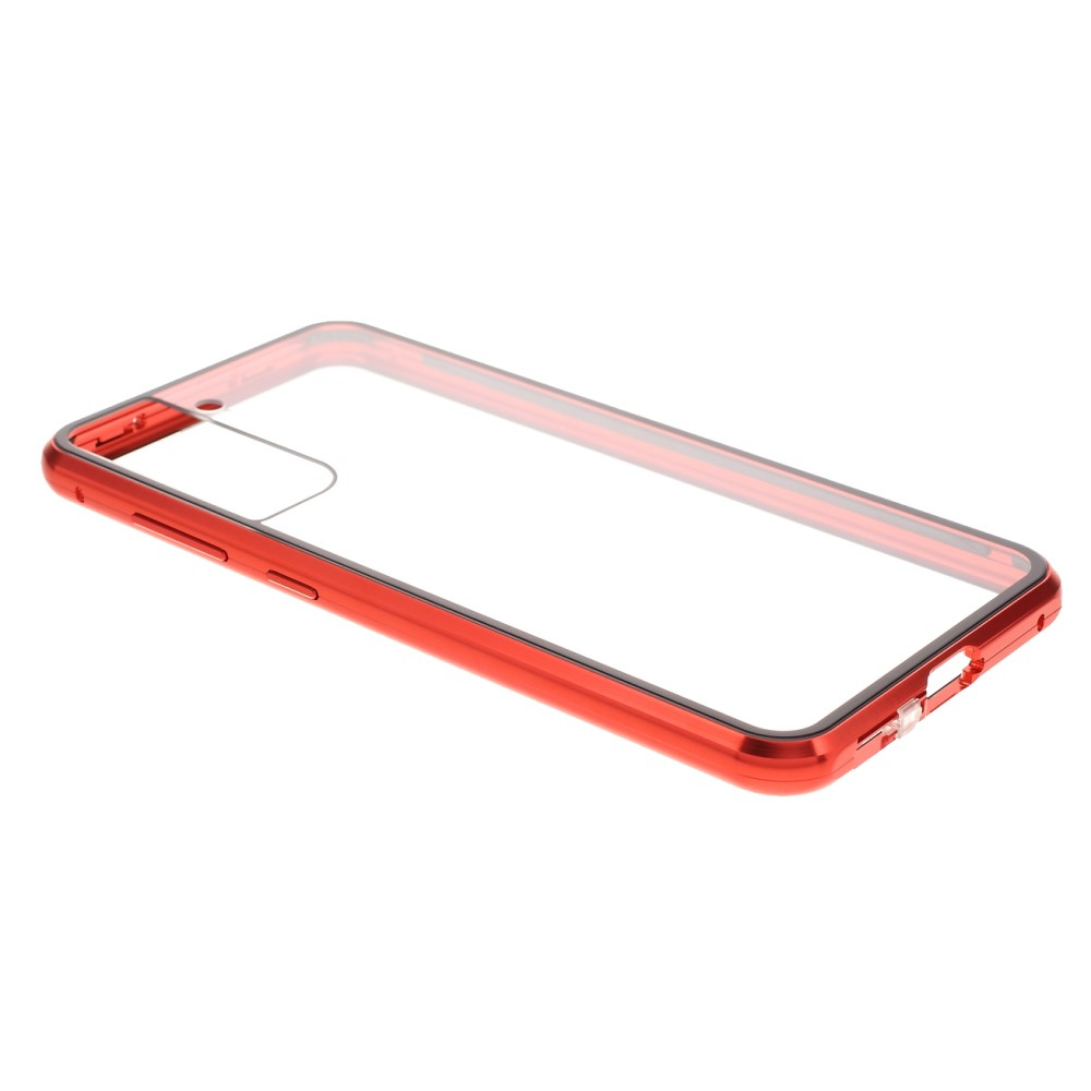 Samsung Galaxy S21 FE 5G Magnetische Alu Schutzhülle mit Panzer Glas Backcover   Displayschutz (Magnet-Technologie) - Rot