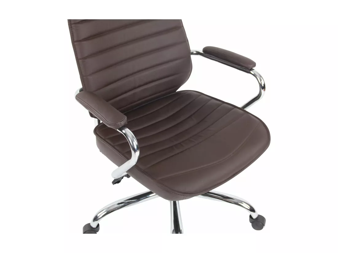 Chaise de bureau - Véritable cuir & Métal chromé - Marron - Rako
