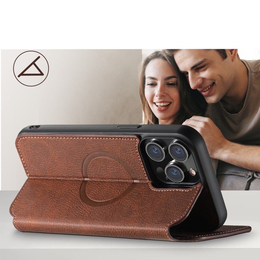 iPhone 14 Pro Max MagSafe Leder Tasche Flip Wallet Cover mit Kartenfächer - Braun