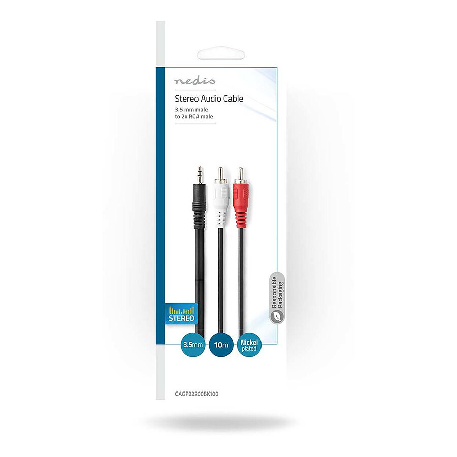 Nedis Cable Audio Stéréo Jack 3.5 mm mâle vers 2x RCA mâle - 10 m