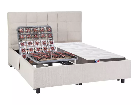 Lit électrique de relaxation déco tout plots + matelas 100% latex 3 zones - 2 x 70 x 190 cm - Tissu - Beige - JOFAR de YSMÉE