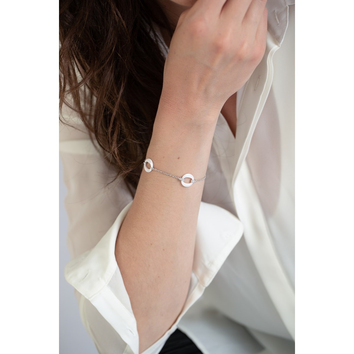 Bracelet souple multi-motifs en Argent 925 millièmes et céramique - blanc brillant