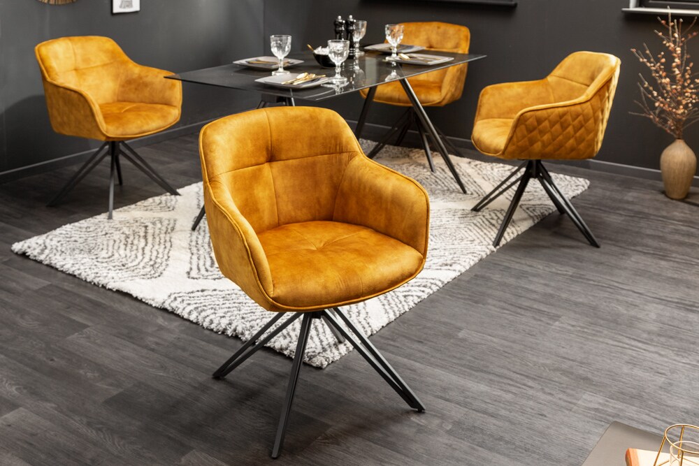 riess-ambiente Stuhl EUPHORIA - drehbar senfgelb Samt Armlehne Metallgestell schwarz Esszimmer