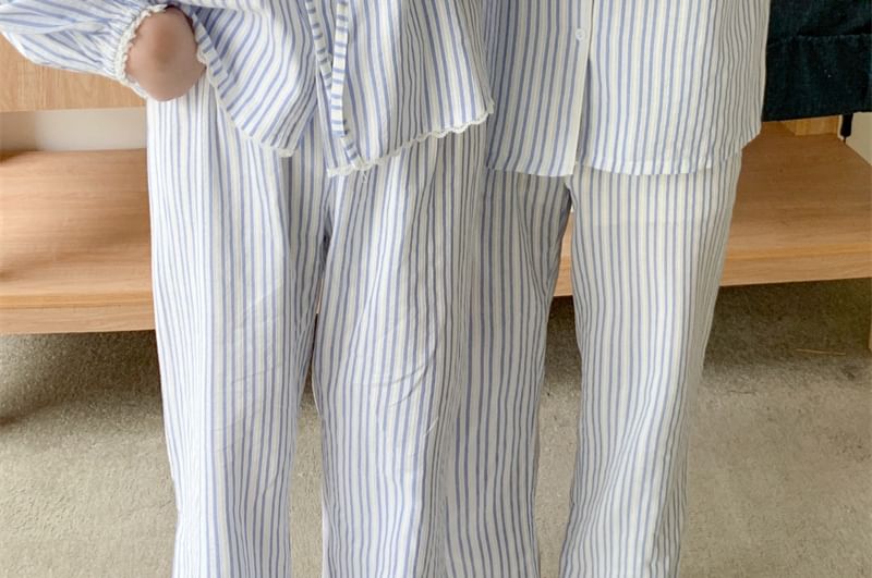 Sadelle - Bijpassende pyjamaset voor koppels: top met lange mouwen en strepen + broek met rechte pijpen (verschillende ontwerpen)