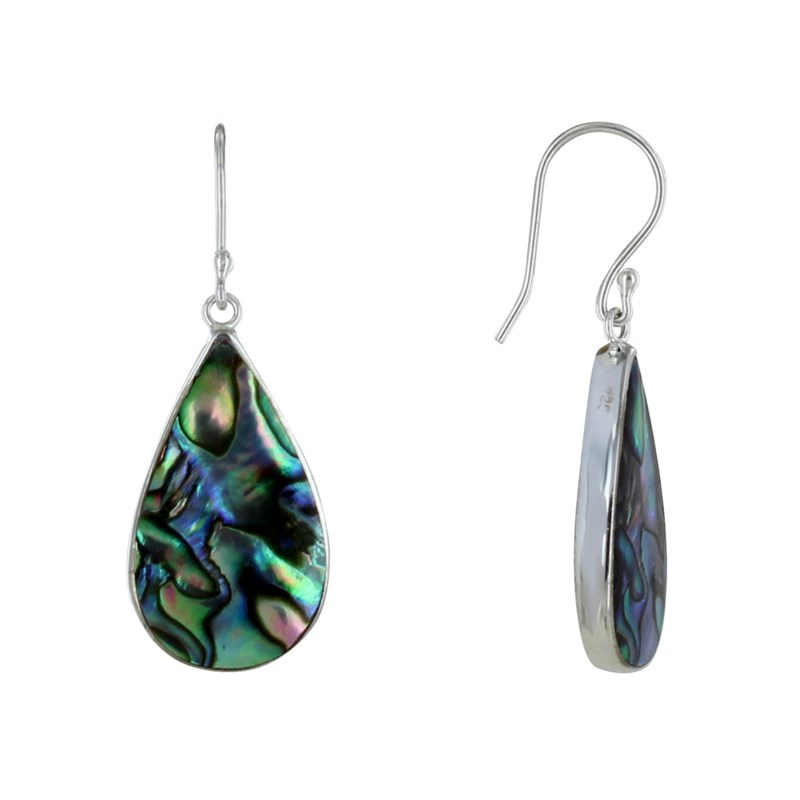 Boucles d'Oreilles Argent Réversible Goutte Nacre Ivoire et Abalone