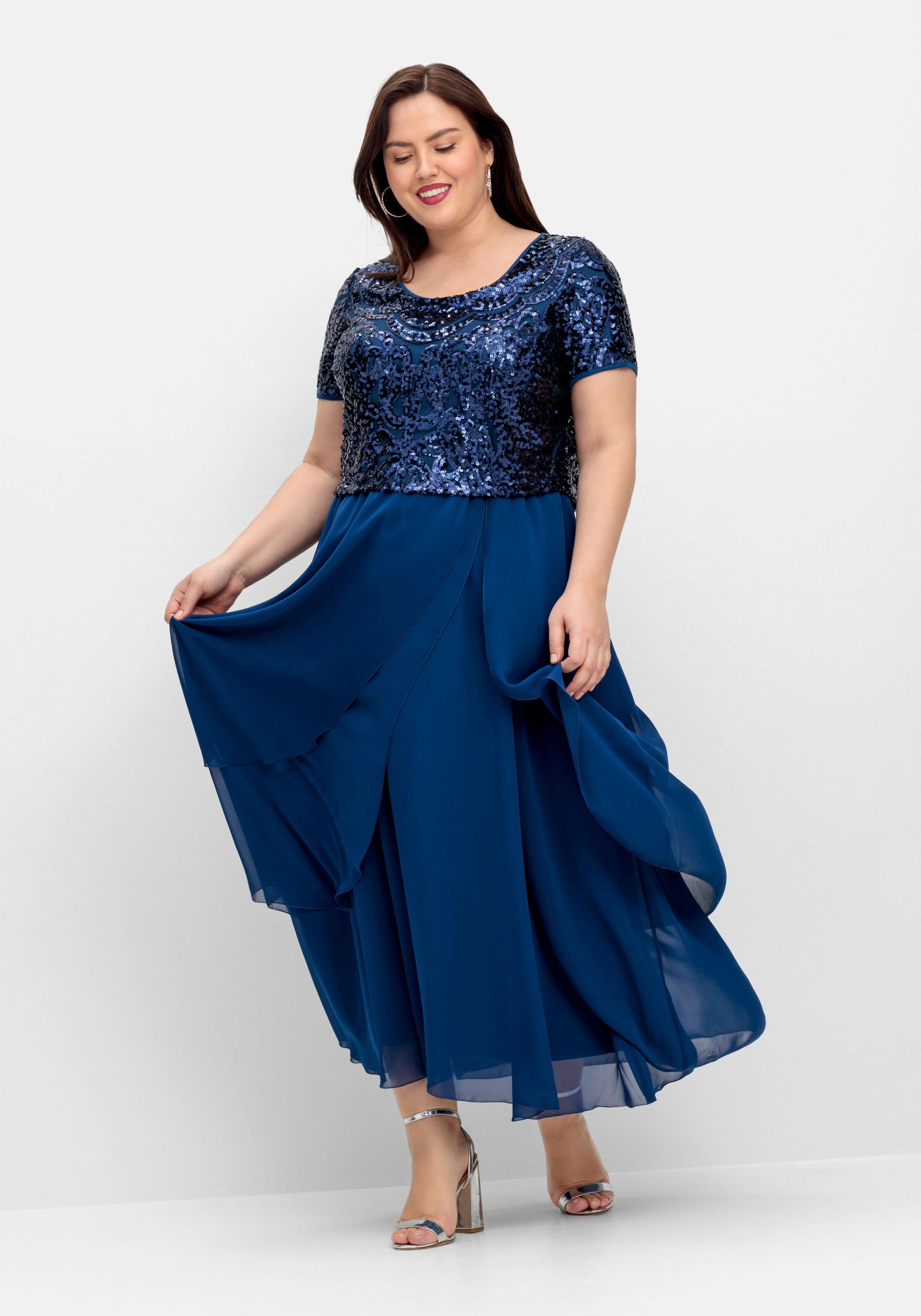 Abendkleid mit Paillettenoberteil und Lagen-Rock