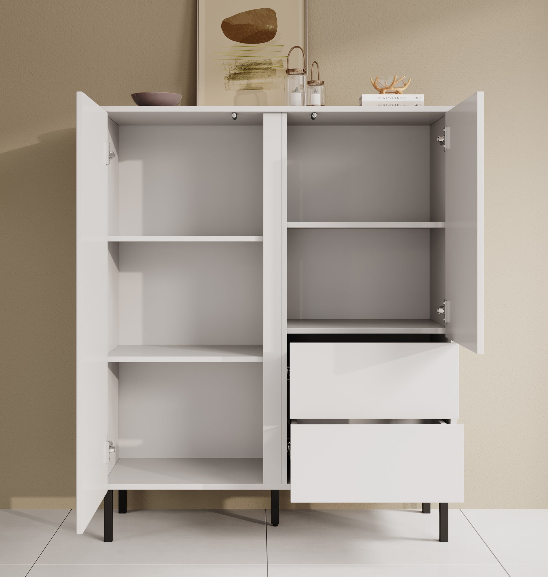 Meubella - Dressoir Margareth - Wit - 100 cm - Hoog
