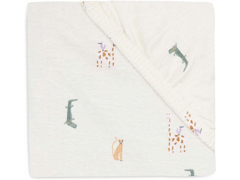Jollein Fix-Leintuch Jungle Jambo 120 x 60 cm, Weiss Spannbettlaken aus Jersey