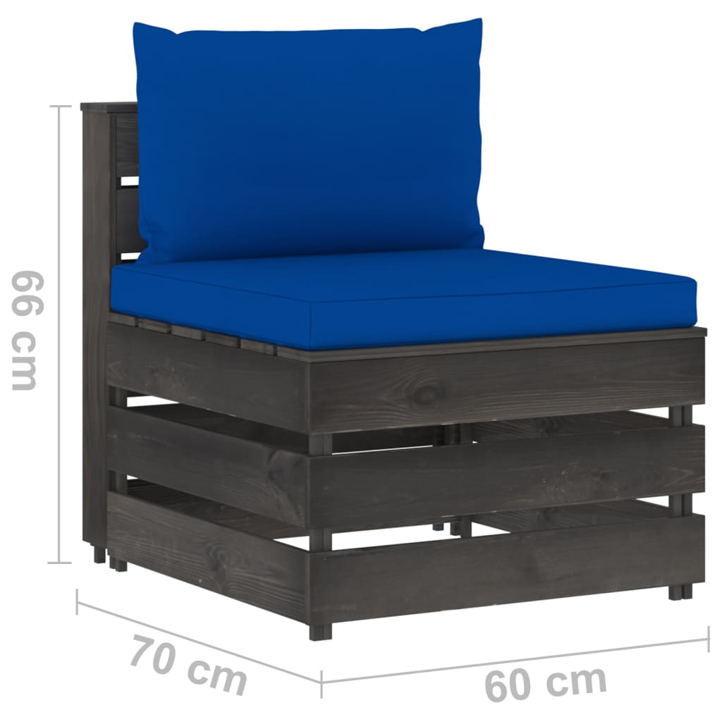 Salon de jardin meuble d'extérieur ensemble de mobilier 10 pièces avec coussins bois imprégné de gris