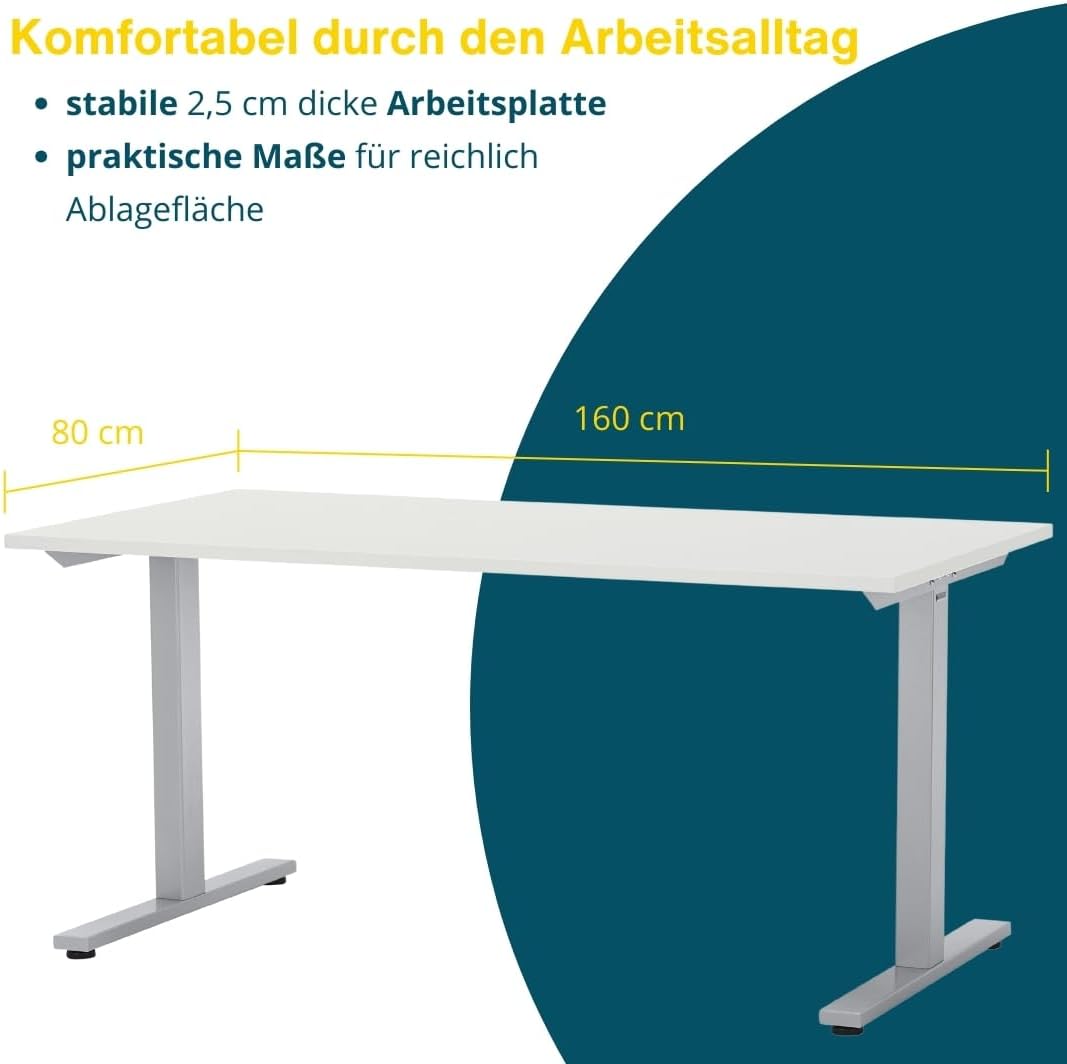 SCHÄFER SHOP Select Schreibtisch Start Off, T-Fuß, Rechteck, Weißaluminium/Weiß, B 1600 x T 800 x H 735 mm