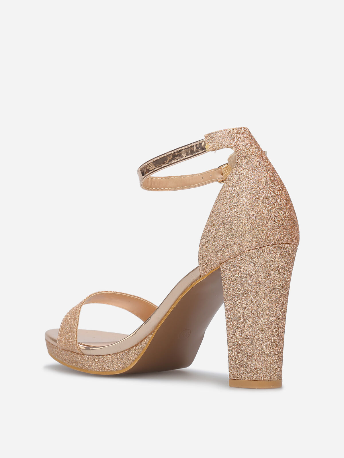 Sandales pailletées et vernies à talon- Doré rose
