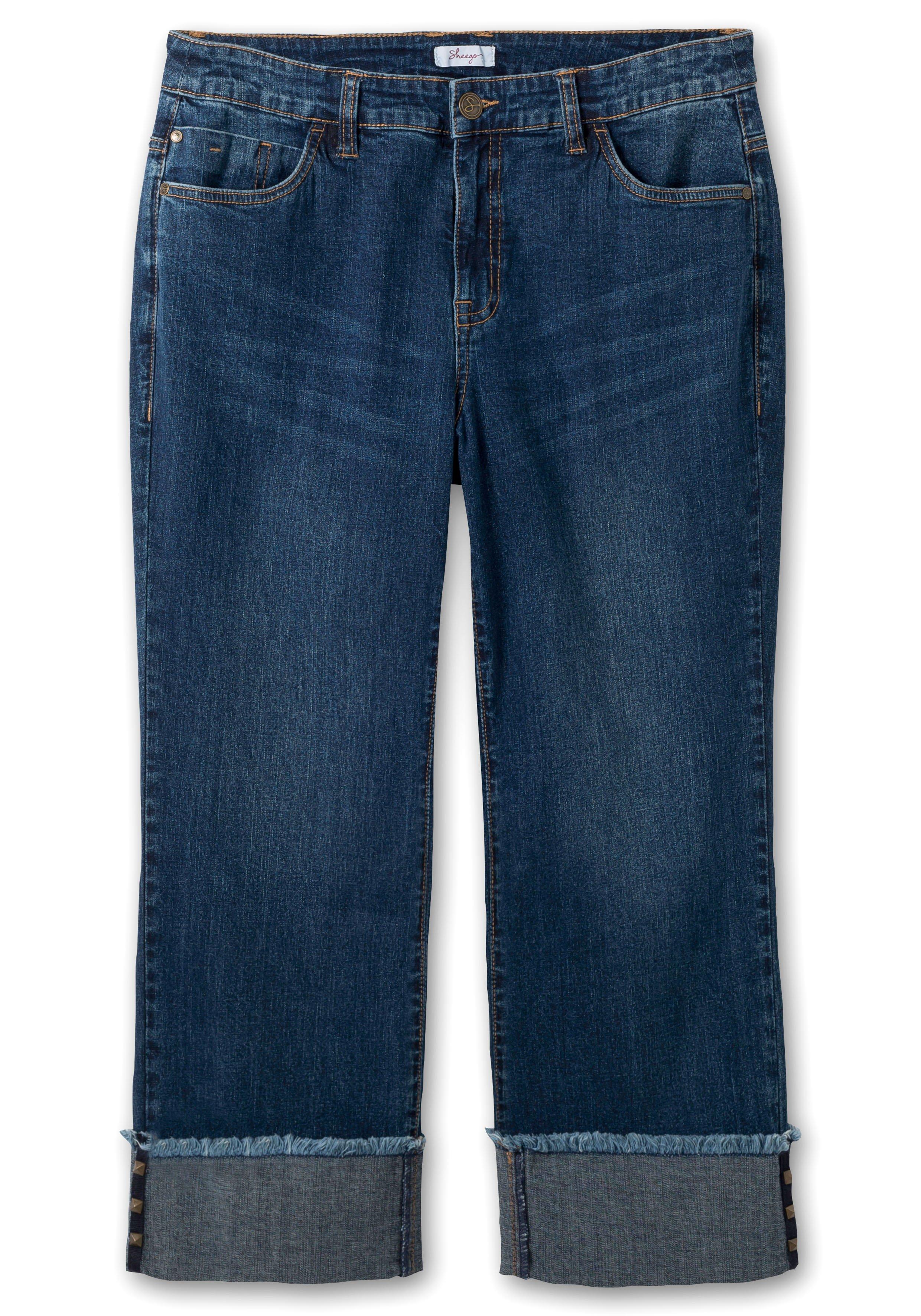 Weite 7/8-Jeans mit breitem Saum-Umschlag