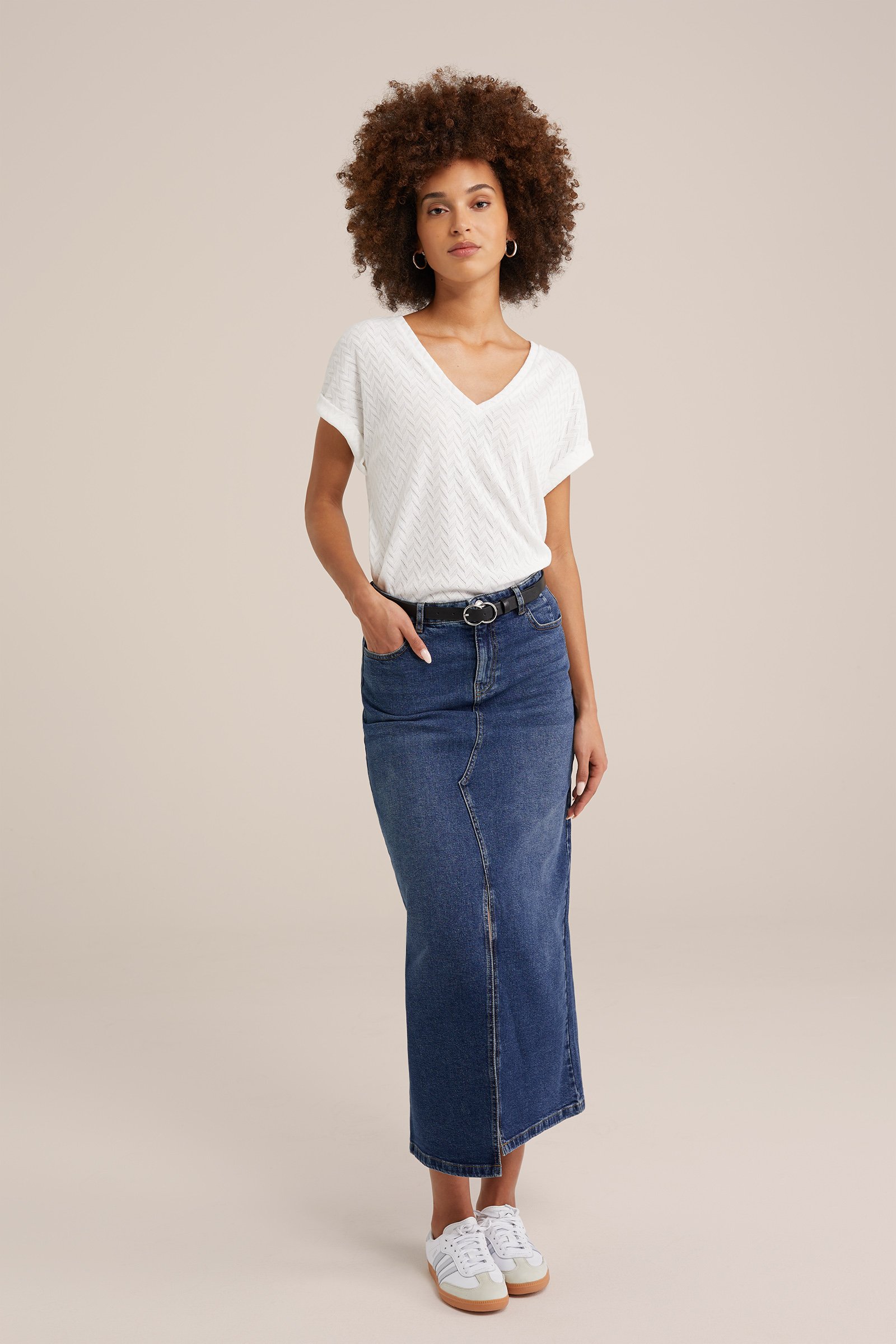 T-shirt met opengewerkt dessin WE Fashion Wit
