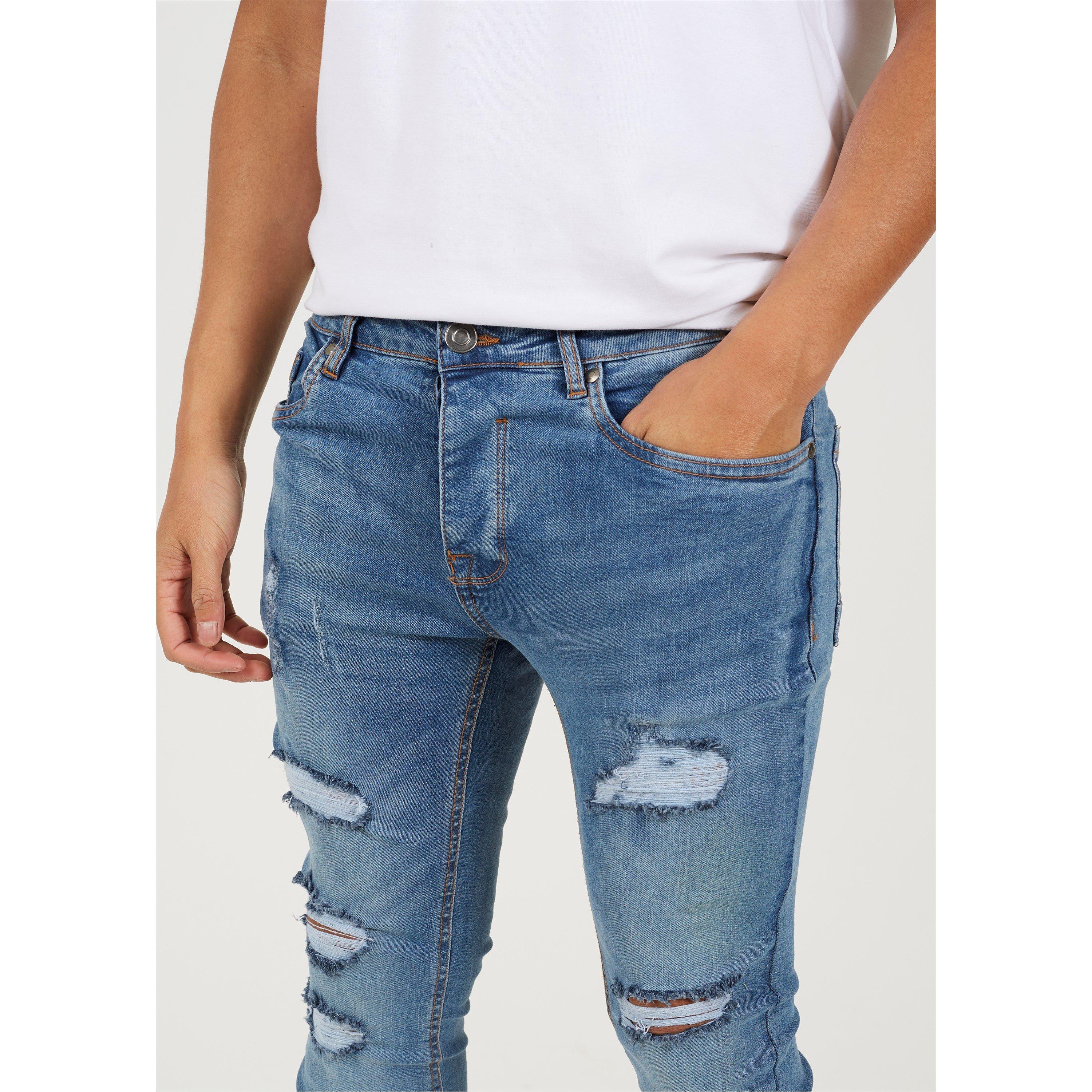 Brave Soul Blue Denim Skinny Jean with Rip Detail