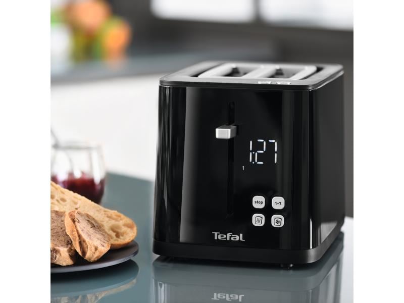 Tefal Toaster Smart'n Light Schwarz Moderner 2-Scheiben-Toaster mit Digitaldisplay