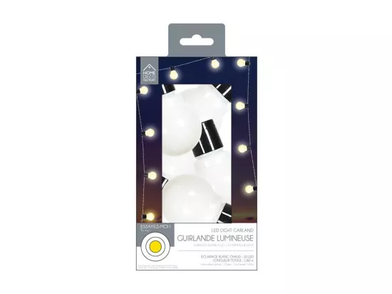 Guirlande avec 10 boules lumineuses - Blanc - L 180 cm