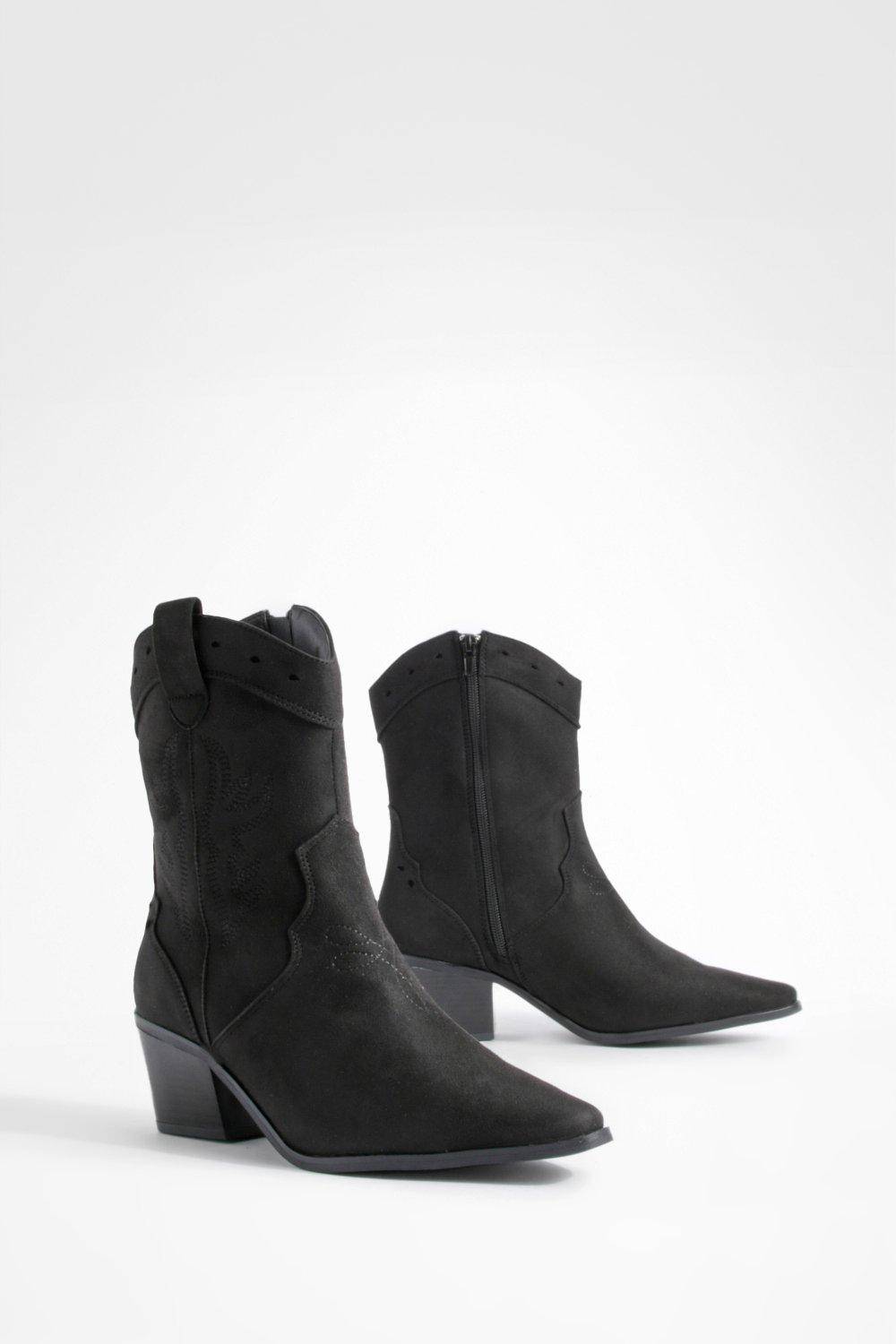 boohoo Bottes Cowboy Western en Faux Suède à Détails Découpés