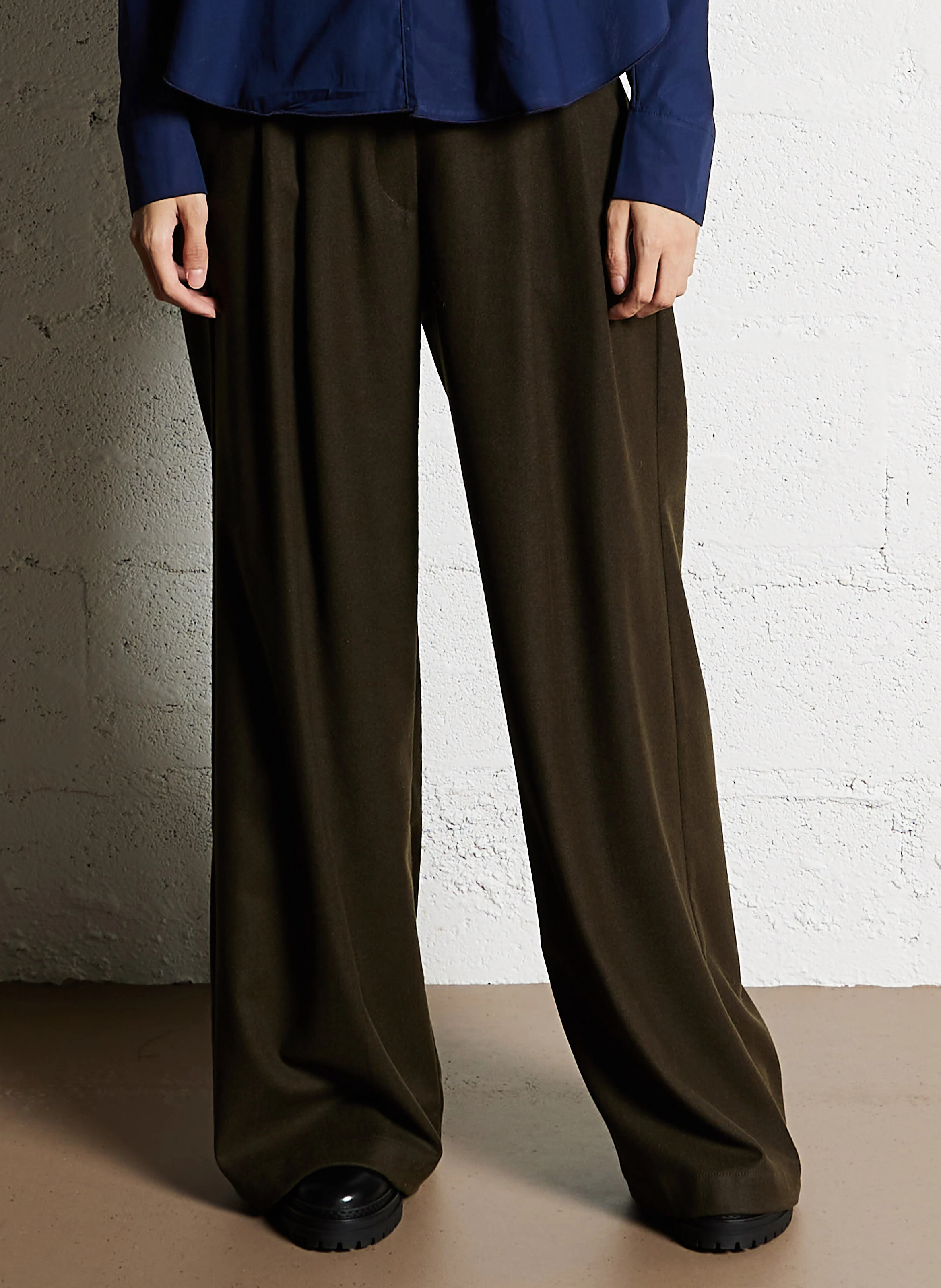 PAVANO - Pantalon large taille haute | Kaki