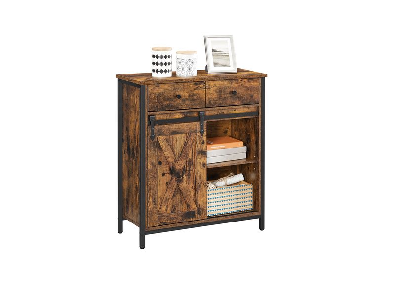 VASAGLE Kommode mit Schiebetür Industrial 30 x 80 cm, Braun Sideboard