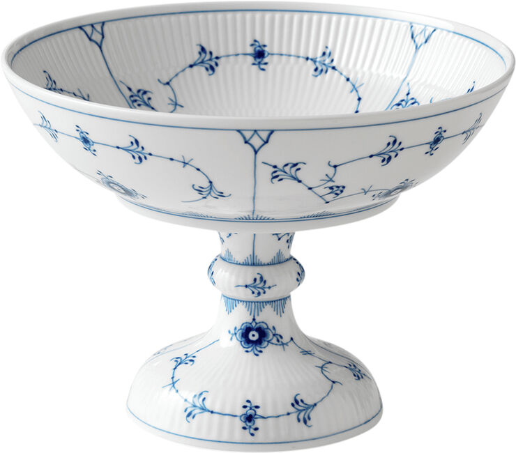 Royal Copenhagen Musselmalet Riflet 14 cm. skål på fod Hvid, blå