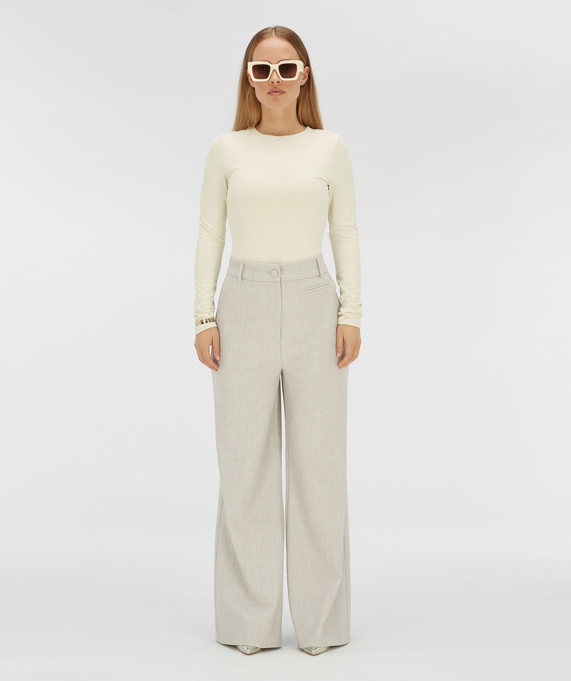 JV-KATE high rise wide leg broek - light grey melange