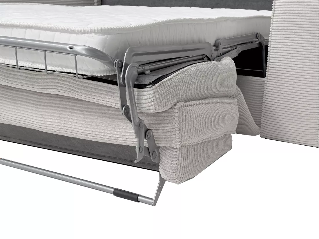 Canapé 3 places convertible express en velours côtelé beige - Couchage 140 cm - Matelas 13 cm AMELIA II