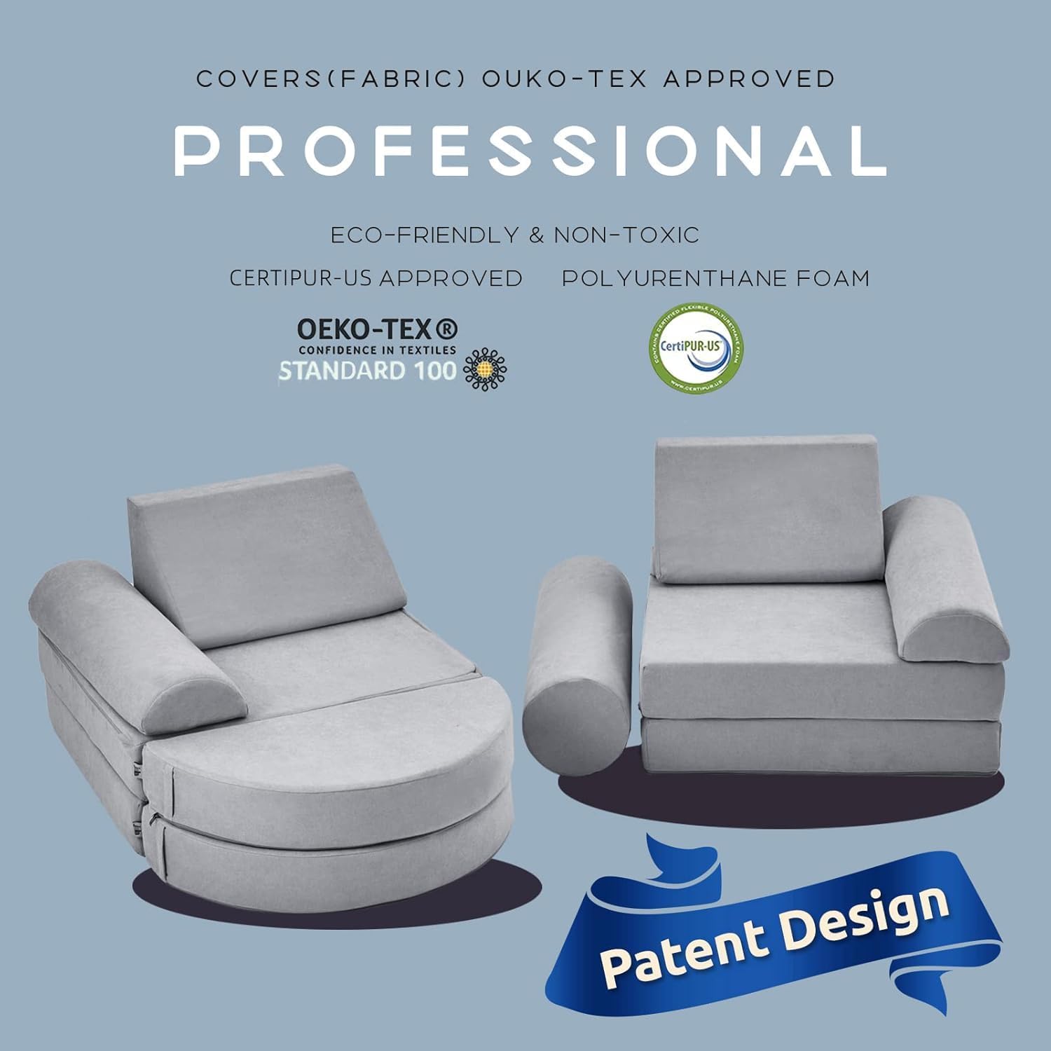 jela Kindercouch，14-Teilige Kids Kindersofa Spielsofa für Kinder, Modulares Kinder Sofa aus Schaumstoff, Kuschelecke im Kinderzimmer,zum Spielen,Kreativsein,Schlafen (Mondlicht Grau)