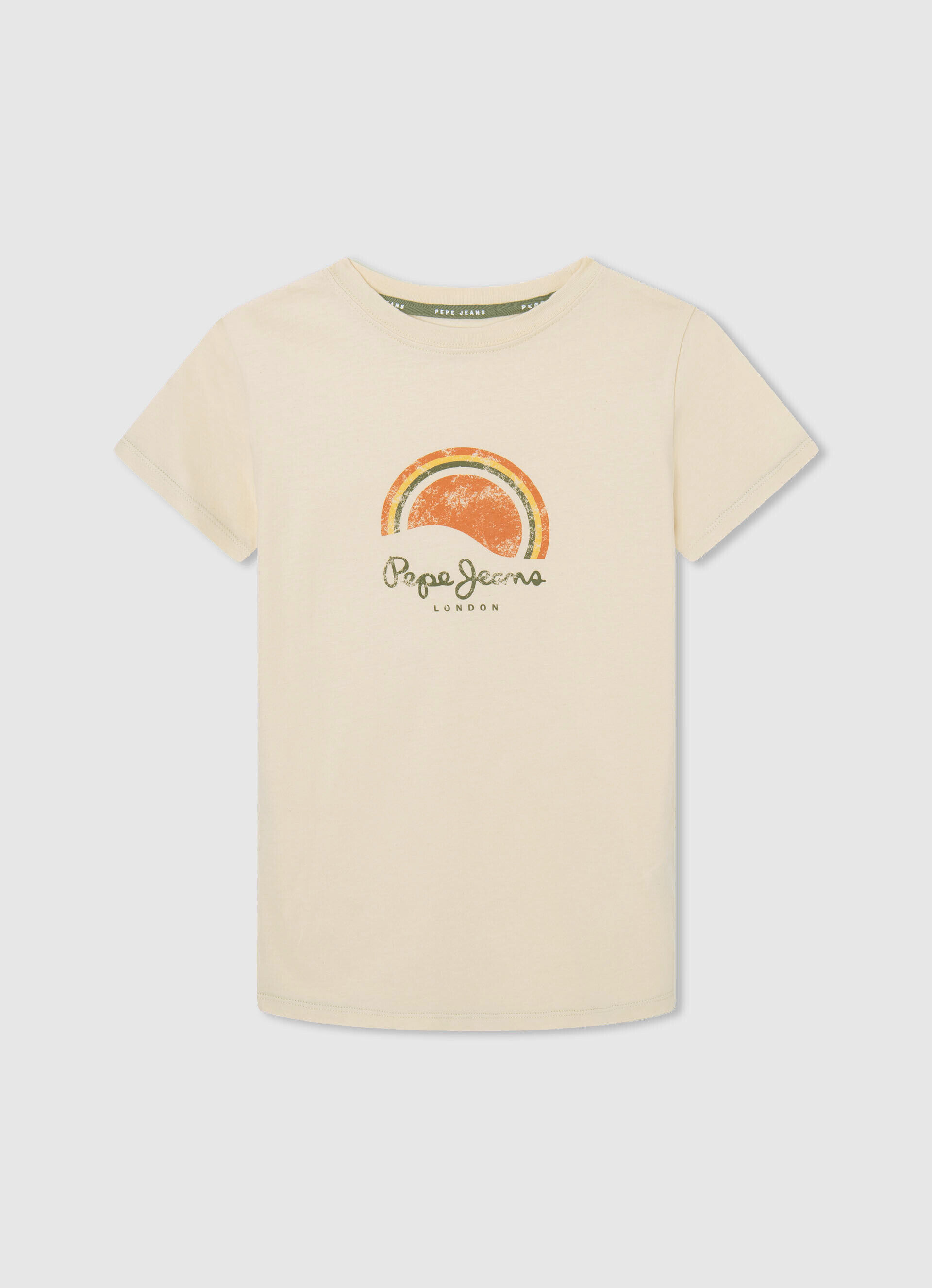 Camiseta com logo e efeito desgastado - branco marfim