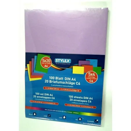 Stylex Briefset farbig, 100 Blatt DIN A4 + 20 Briefumschläge C6