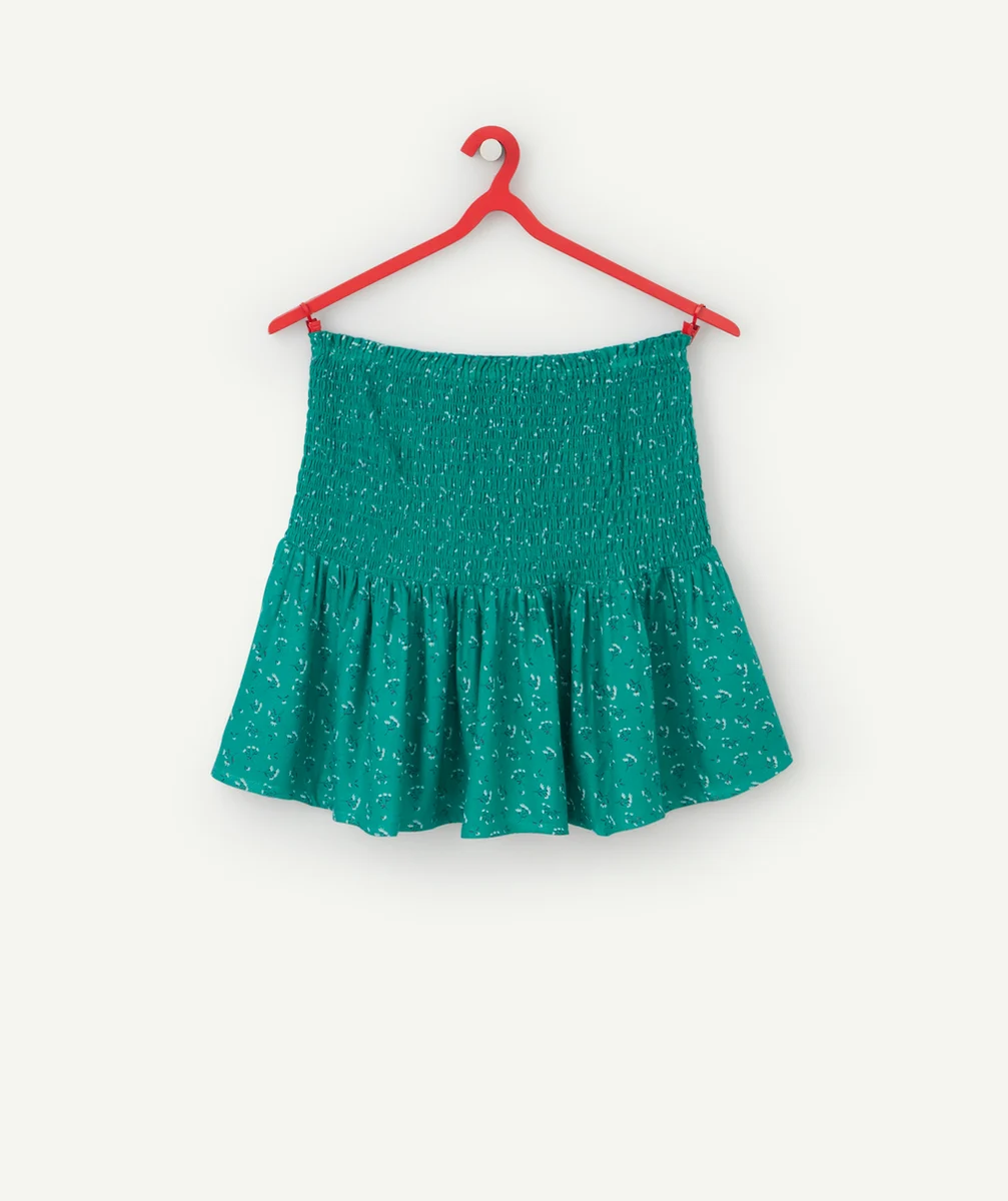JUPE ÉLASTIQUÉE FILLE EN VISCOSE RESPONSABLE VERTE ET IMPRIMÉE