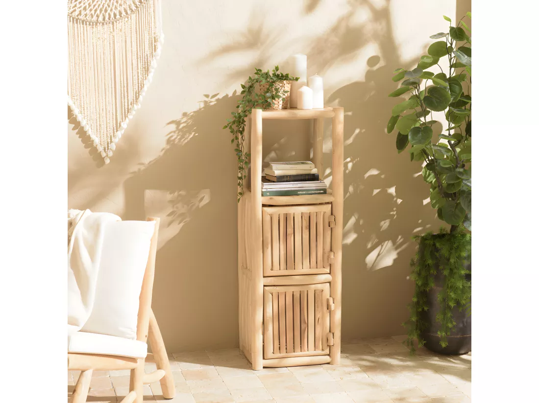 WILL - Étagère 1 niveau 2 portes en branches de teck naturel