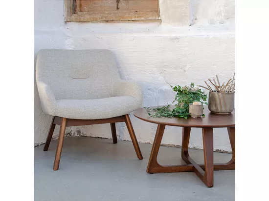 London - Fauteuil en tissu et pieds en bois naturel : Couleur - Ecru