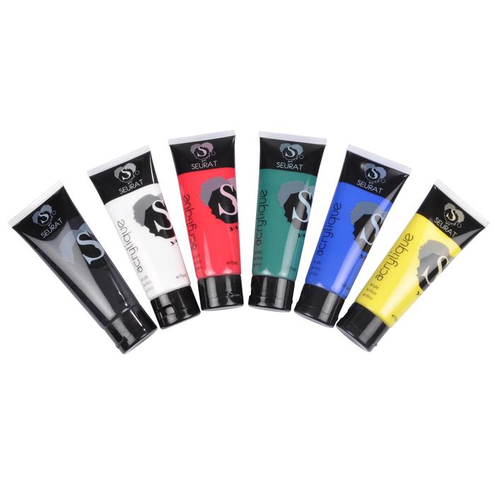SET 6 PEINTURES ACRYLIQUE 75ML COULEURS PRIMAIRES