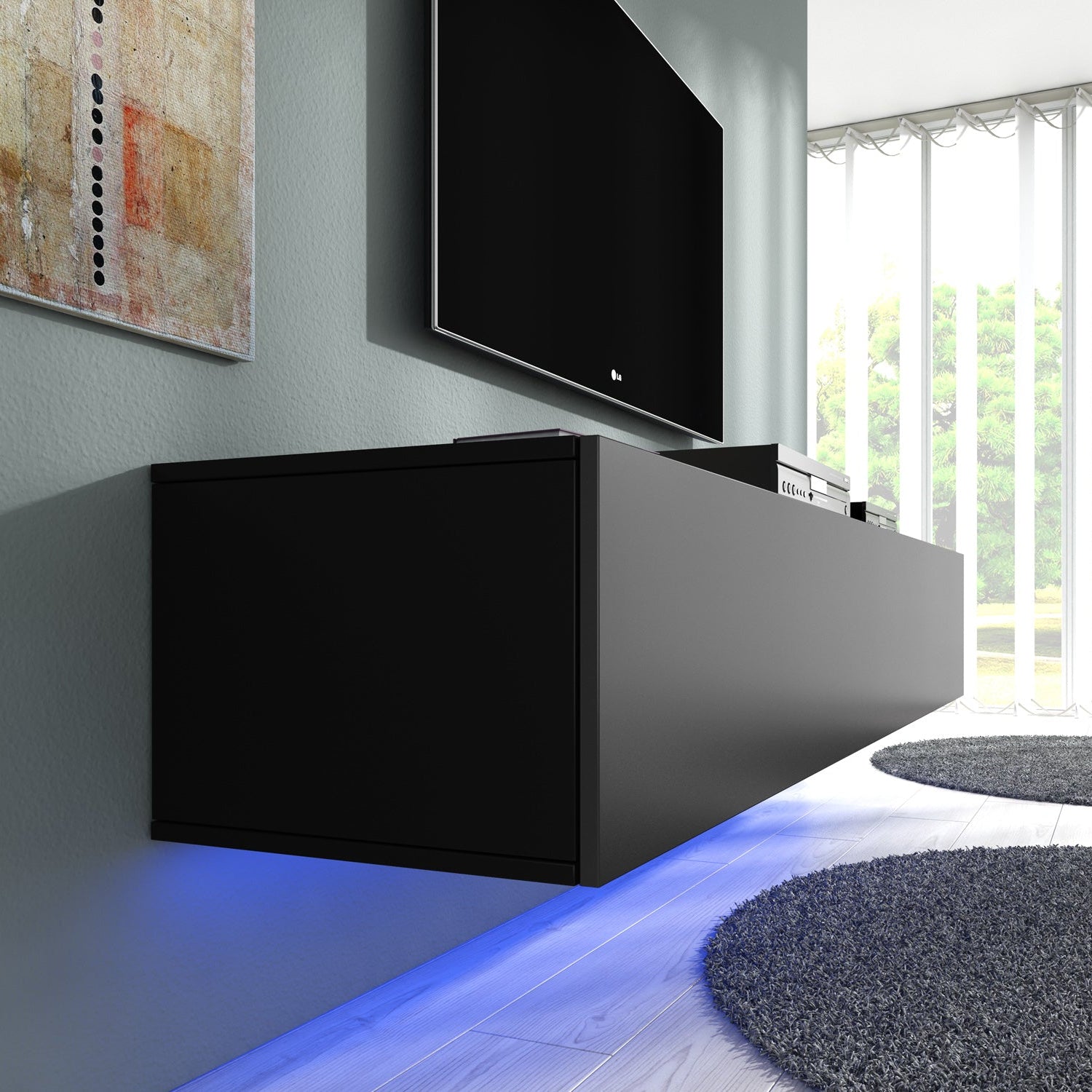Dario - TV-Meubel met verlichting - Mat zwart - 180 cm