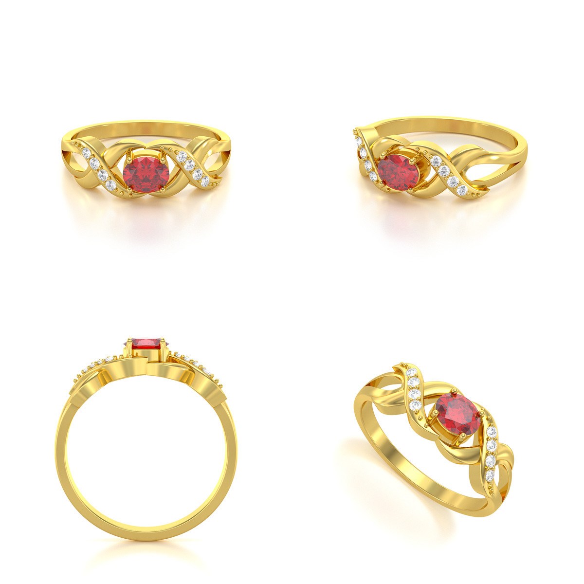 Bague ADEN Or 585 Jaune Rubis et diamants 2.684grs