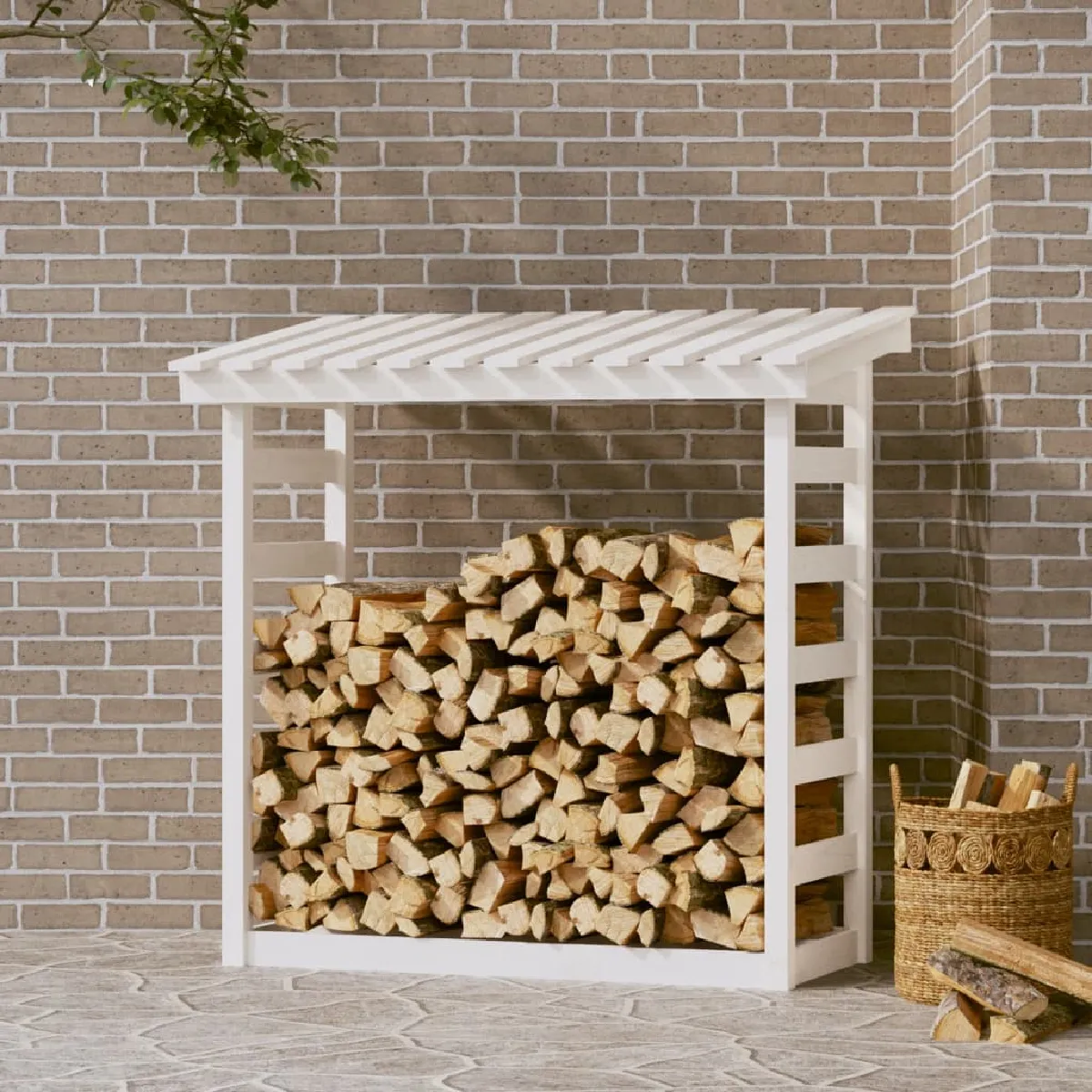 vidaXL Support pour bois de chauffage - Blanc