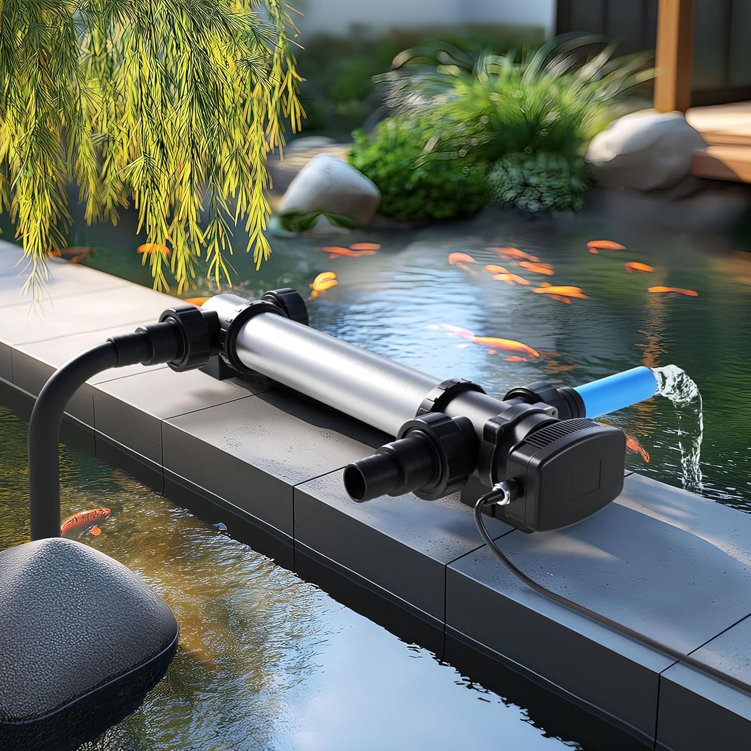 SunSun CUV-755 Teichklärer 8000 l/h / 55 W UVC, Vorklärgerät für Teichfilter & Teichpumpe, Wasserklärer mit UV-Lampe, Lichtfilter zur Algenbekämpfung