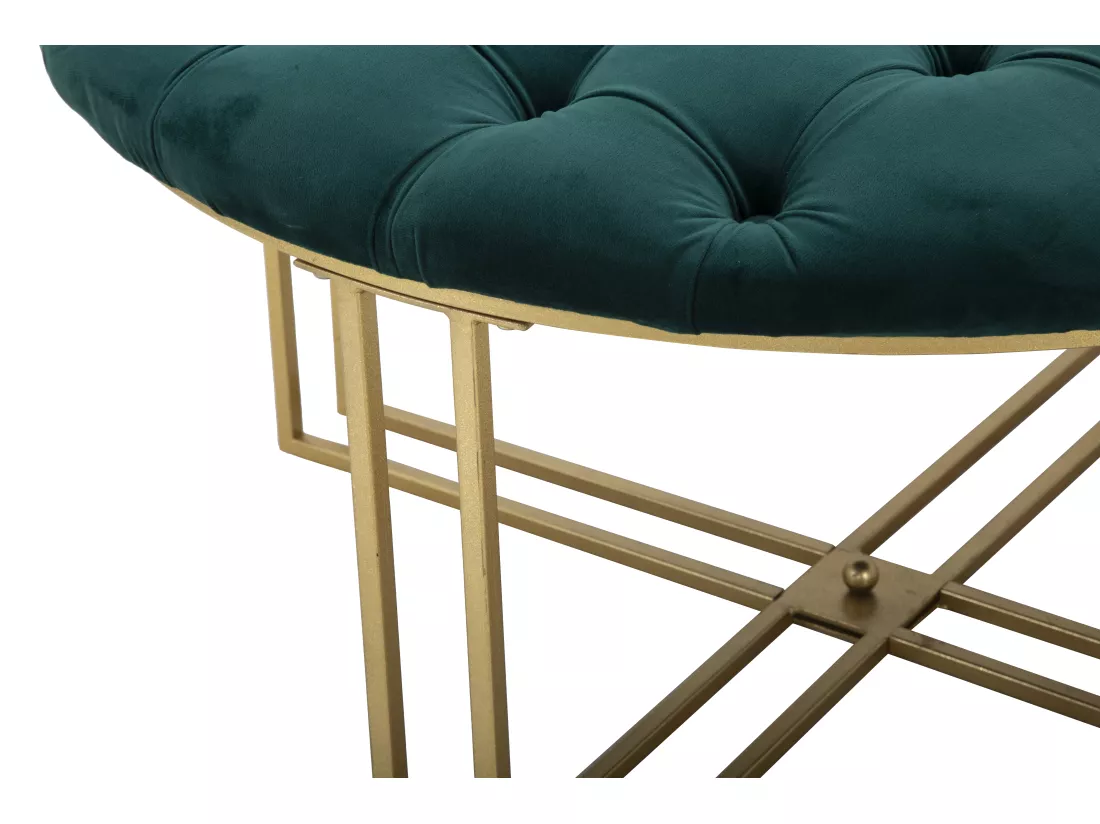 Pouf en métal et tissu doré et vert Ø 90x49 cm