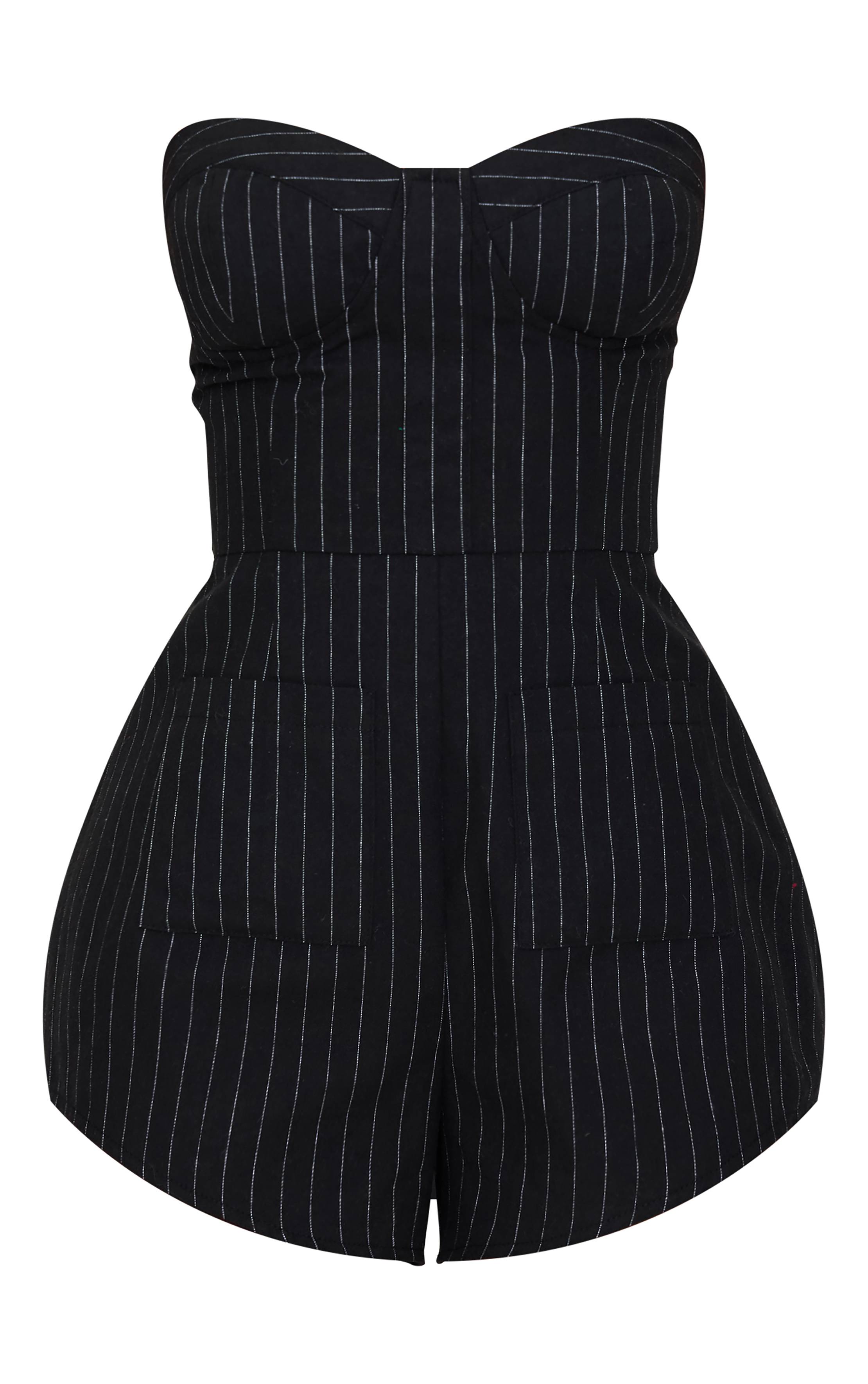 Noir Combi-short Bandeau Tissé À Fines Rayures Petite