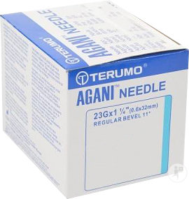 Terumo Agani Aiguille 23Gx1¼ Canule 0,6x32mm Biseau Régulier Bleu 100 Pièces